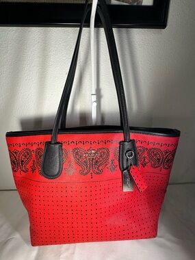 Coach Red Butterfly-Bandana Polka Dot Black Taxi Tote Bag 36357